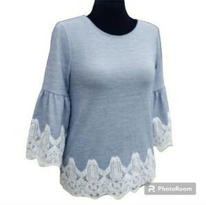 Chico's Stretch French Pinstripe Lantern Sleeve Top 🦋 RETAIL $89- 🦋